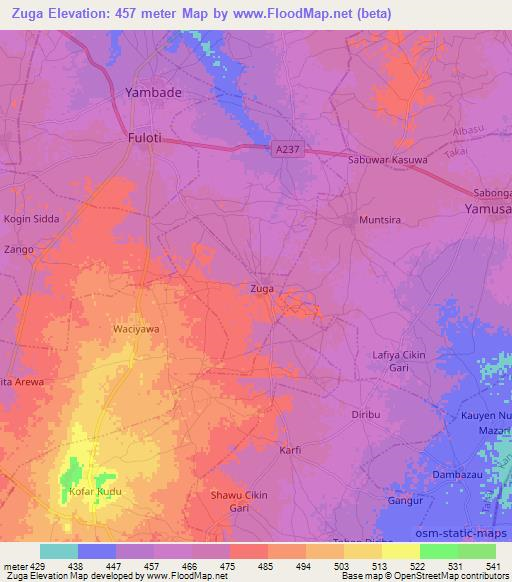 Zuga,Nigeria Elevation Map