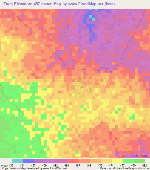 Zuga,Nigeria Elevation Map