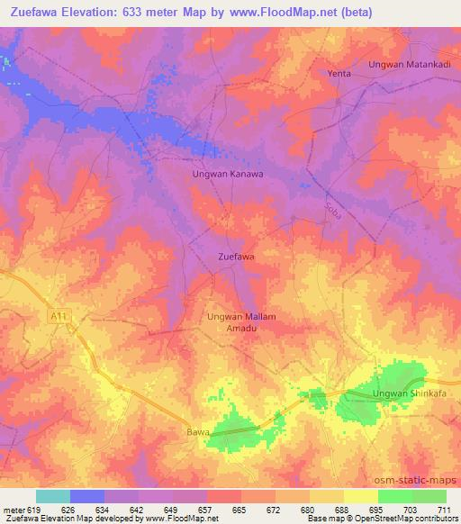 Zuefawa,Nigeria Elevation Map