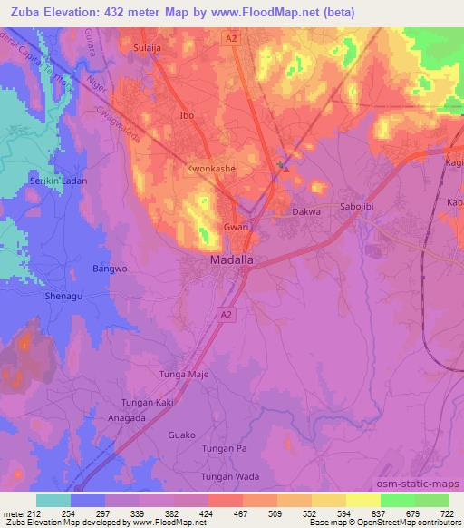 Zuba,Nigeria Elevation Map