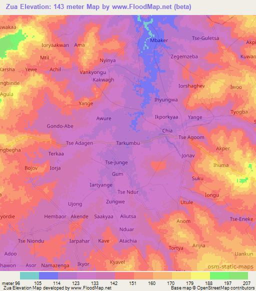 Zua,Nigeria Elevation Map