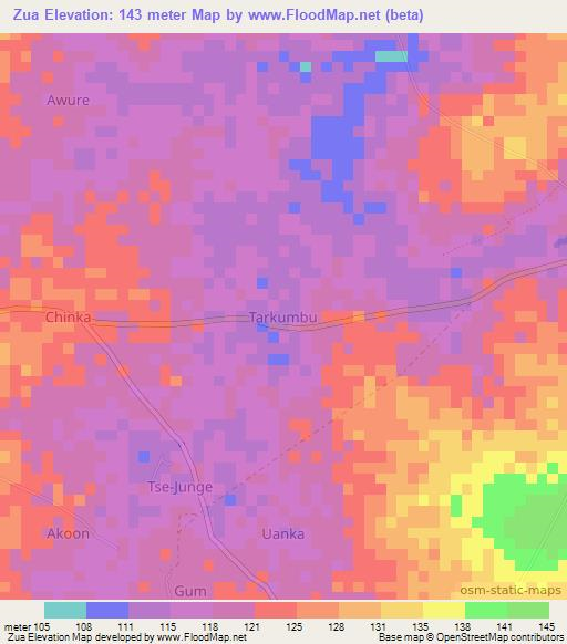 Zua,Nigeria Elevation Map