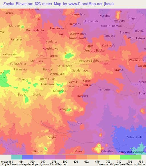 Zoyita,Nigeria Elevation Map