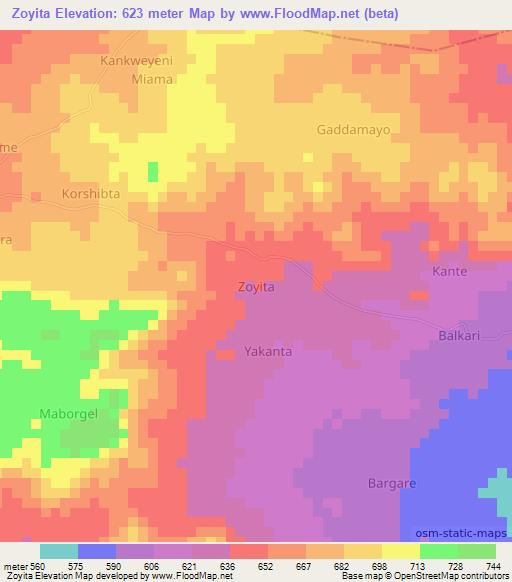 Zoyita,Nigeria Elevation Map