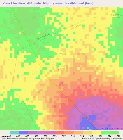 Zoro,Nigeria Elevation Map