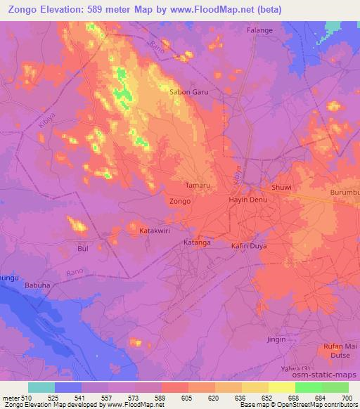 Zongo,Nigeria Elevation Map