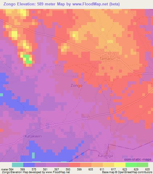 Zongo,Nigeria Elevation Map