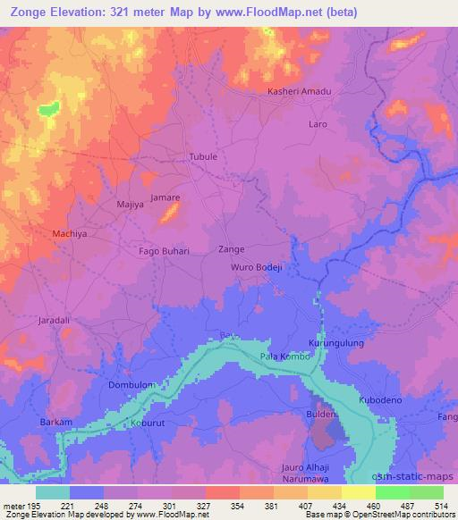 Zonge,Nigeria Elevation Map