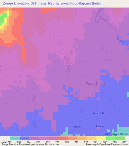 Zonge,Nigeria Elevation Map