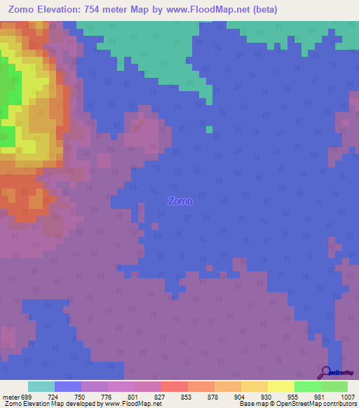 Zomo,Nigeria Elevation Map