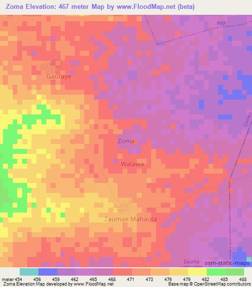 Zoma,Nigeria Elevation Map