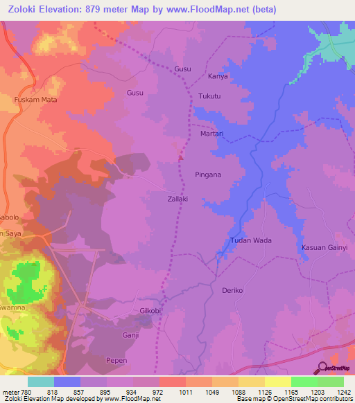 Zoloki,Nigeria Elevation Map