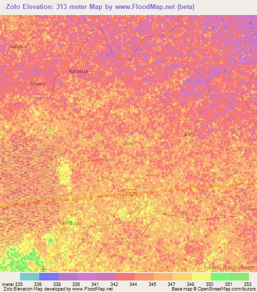 Zolo,Nigeria Elevation Map