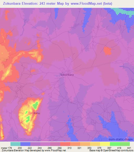 Zokunbara,Nigeria Elevation Map