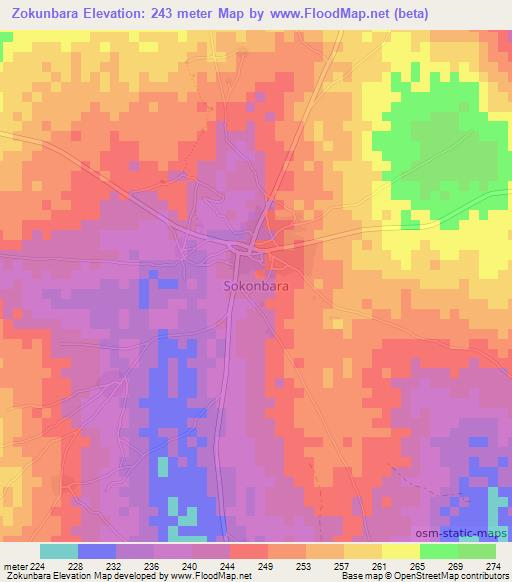 Zokunbara,Nigeria Elevation Map