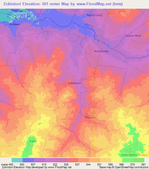 Zokinbori,Nigeria Elevation Map