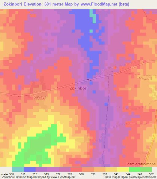 Zokinbori,Nigeria Elevation Map