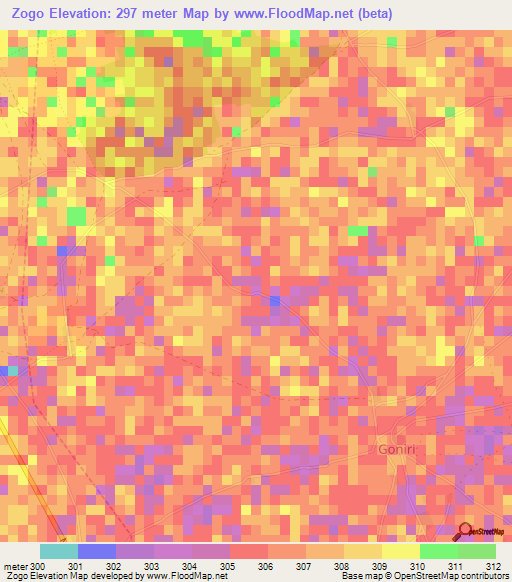 Zogo,Nigeria Elevation Map