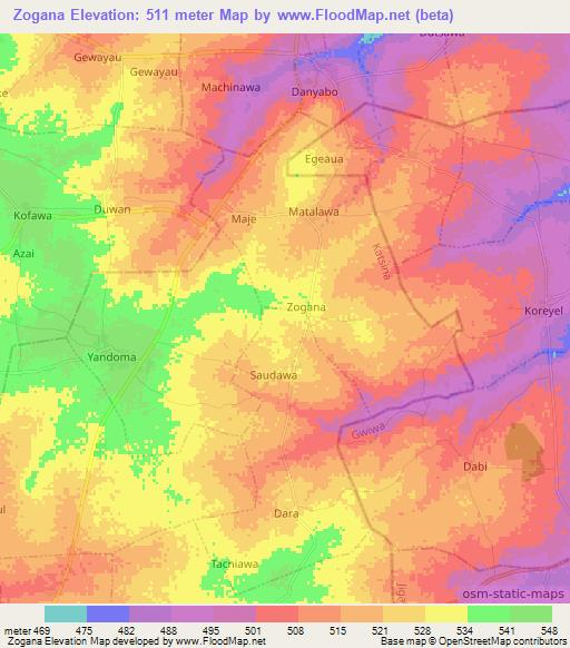 Zogana,Nigeria Elevation Map