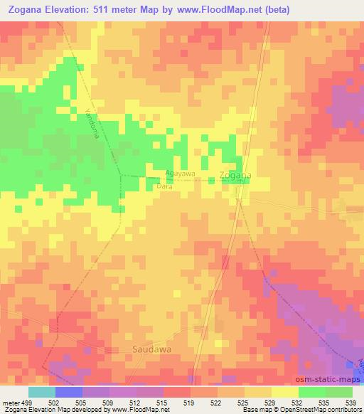 Zogana,Nigeria Elevation Map