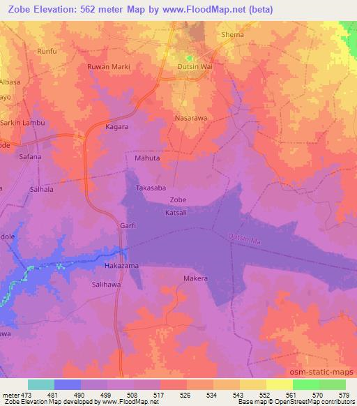 Zobe,Nigeria Elevation Map