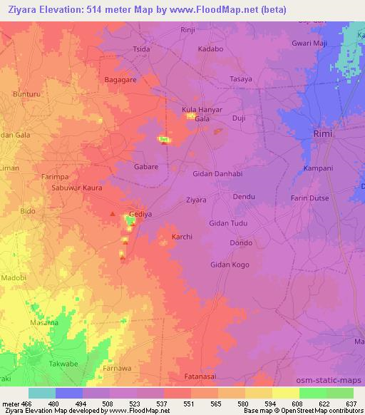 Ziyara,Nigeria Elevation Map