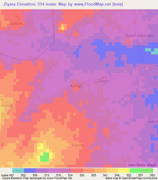 Ziyara,Nigeria Elevation Map