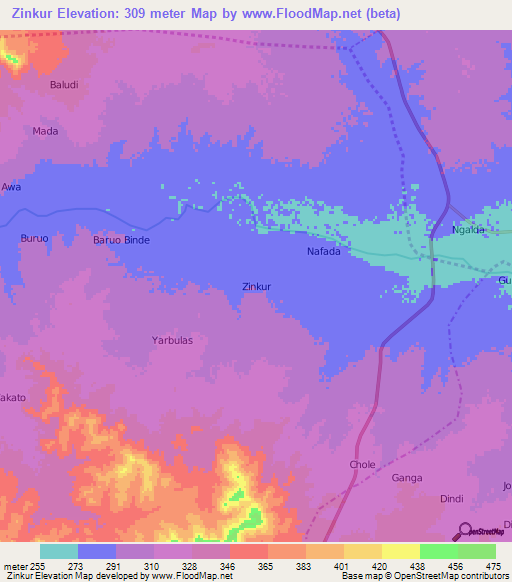 Zinkur,Nigeria Elevation Map