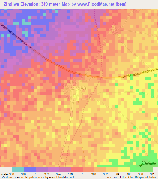 Zindiwa,Nigeria Elevation Map