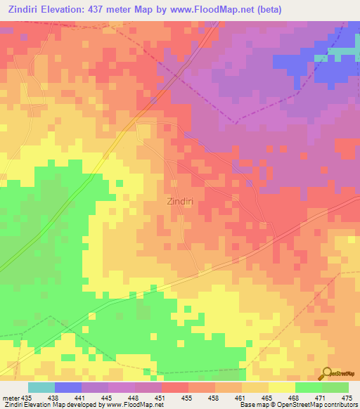 Zindiri,Nigeria Elevation Map