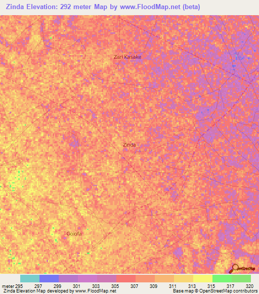 Zinda,Nigeria Elevation Map