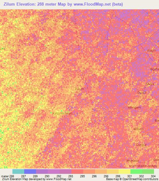 Zilum,Nigeria Elevation Map