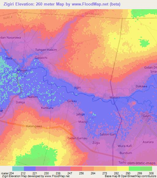 Zigiri,Nigeria Elevation Map