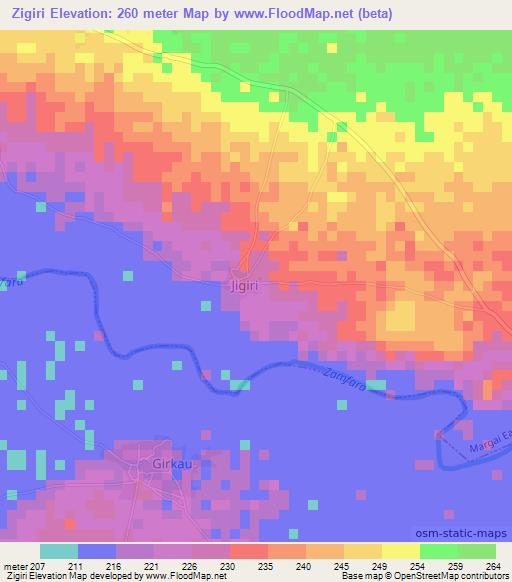 Zigiri,Nigeria Elevation Map