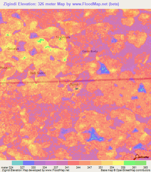 Zigindi,Nigeria Elevation Map