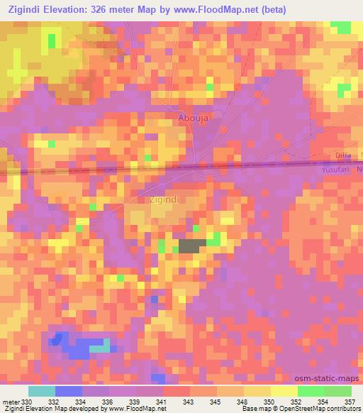 Zigindi,Nigeria Elevation Map