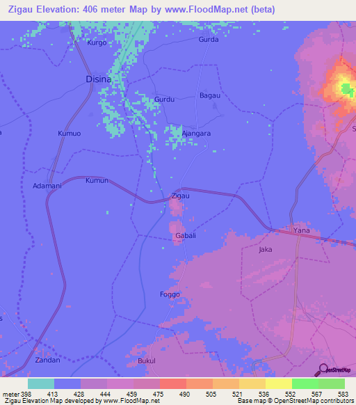 Zigau,Nigeria Elevation Map