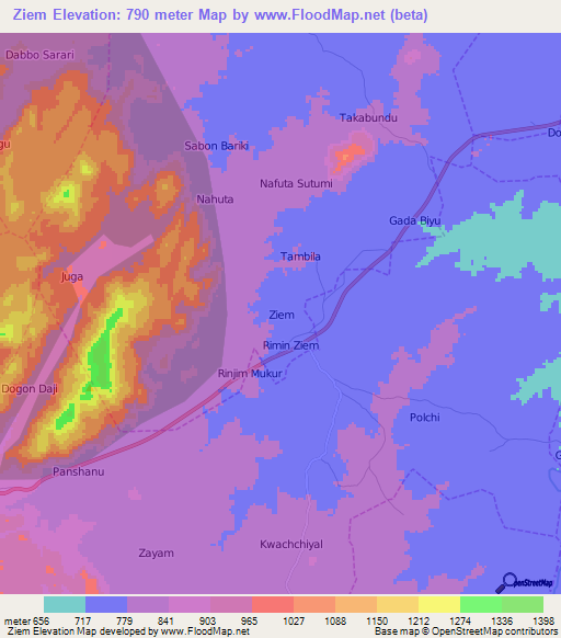 Ziem,Nigeria Elevation Map