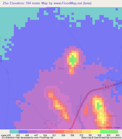 Zhu,Nigeria Elevation Map