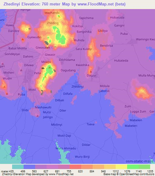 Zhedinyi,Nigeria Elevation Map