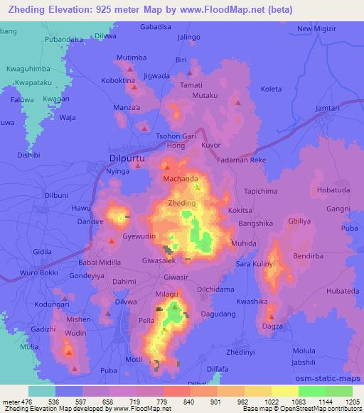 Zheding,Nigeria Elevation Map