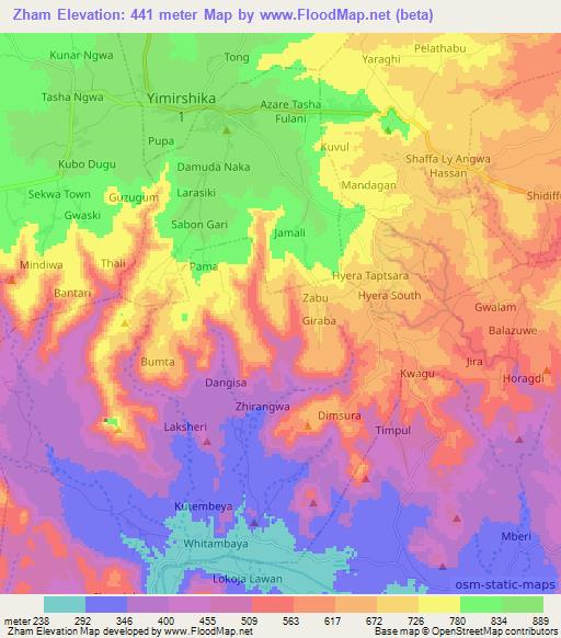 Zham,Nigeria Elevation Map