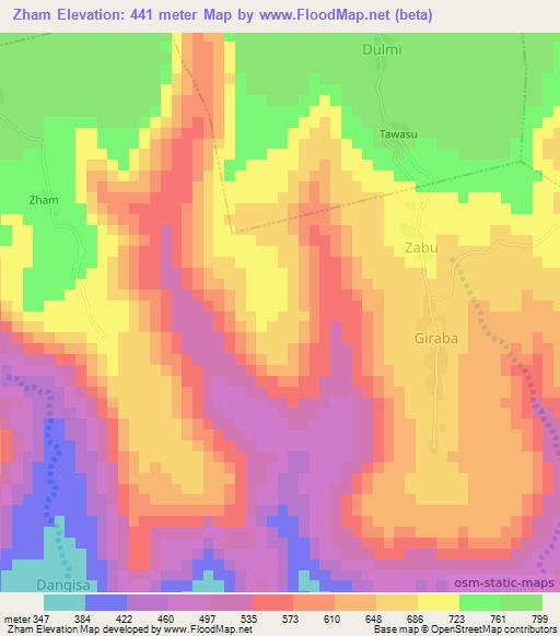 Zham,Nigeria Elevation Map