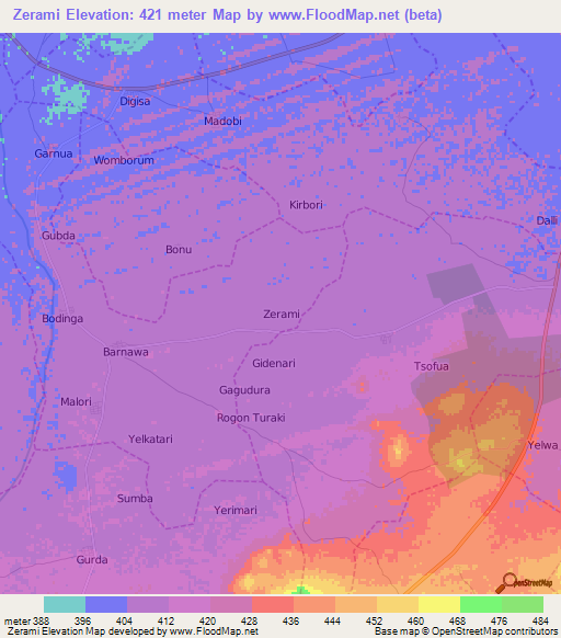 Zerami,Nigeria Elevation Map