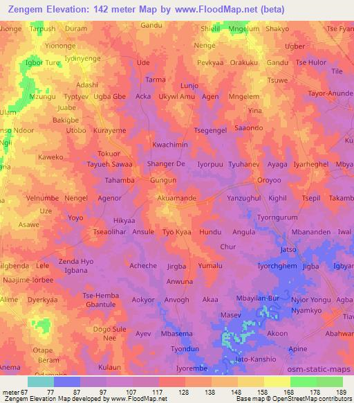 Zengem,Nigeria Elevation Map