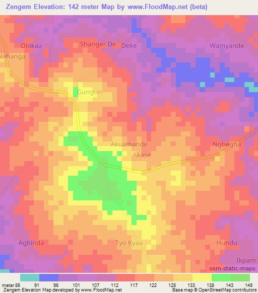 Zengem,Nigeria Elevation Map