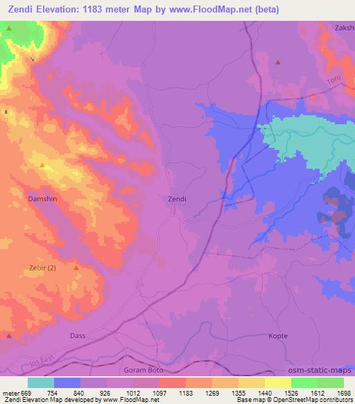 Zendi,Nigeria Elevation Map