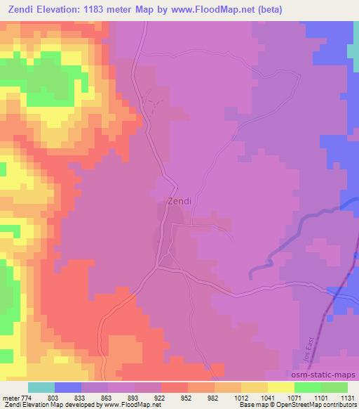 Zendi,Nigeria Elevation Map