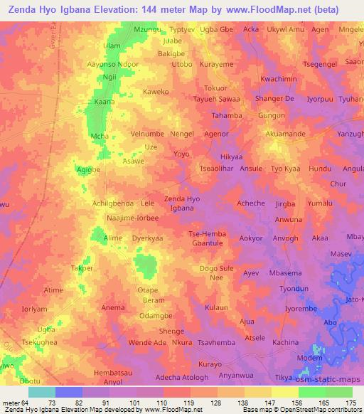 Zenda Hyo Igbana,Nigeria Elevation Map