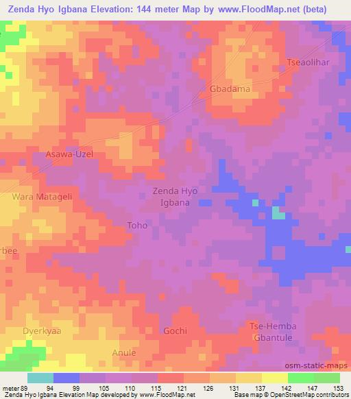 Zenda Hyo Igbana,Nigeria Elevation Map